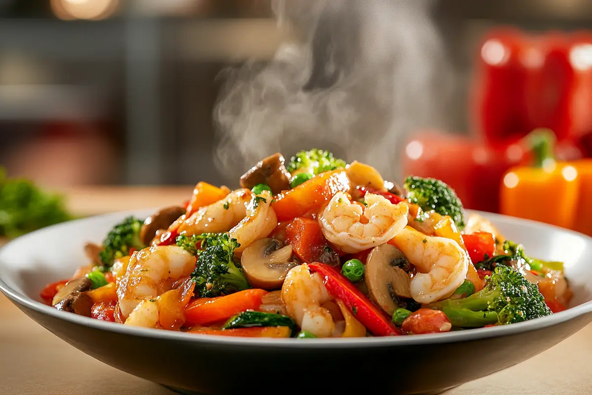 Seafood mushroom stir-fry with vegetables